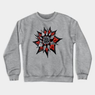 Spiked Abstract Flower In Red And Black Crewneck Sweatshirt